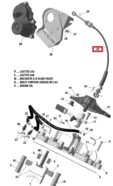 Трос выпускного (мощностного) клапана двигателя снегохода BRP Ski-Doo 850 E-Tec 600R E-Tec Summit Renegade MXZ Grand Touring Freeride Backcountry 420997032 420997033 SM-05280